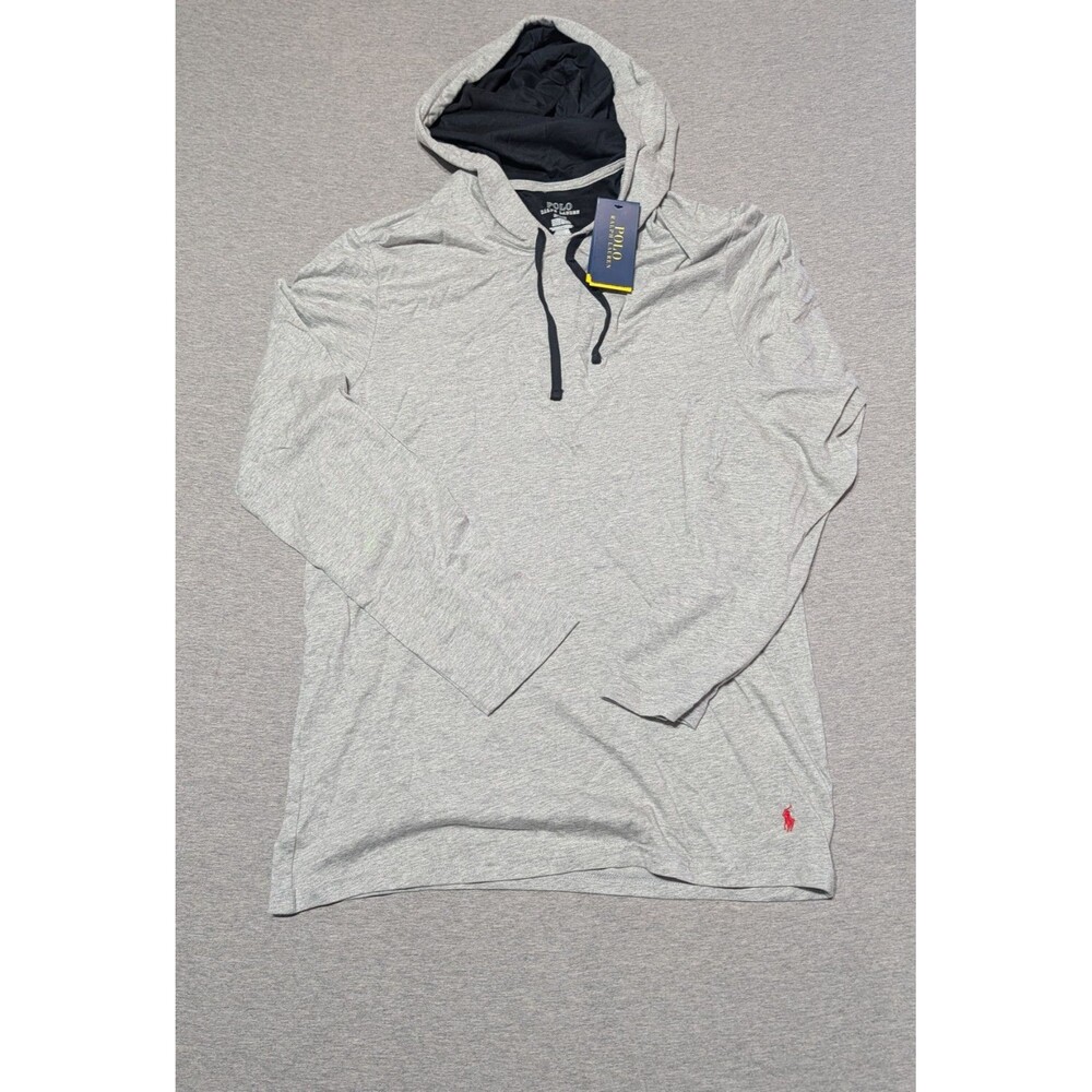 Polo Ralph Lauren Men's Medium Pullover Gray Red Pony Logo Hoodie Sweatshirt
